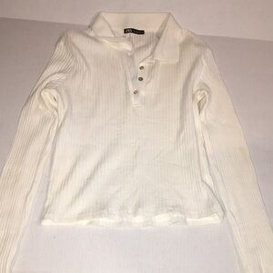 Zara Ribbed Long Sleeve Collar Top | Size L